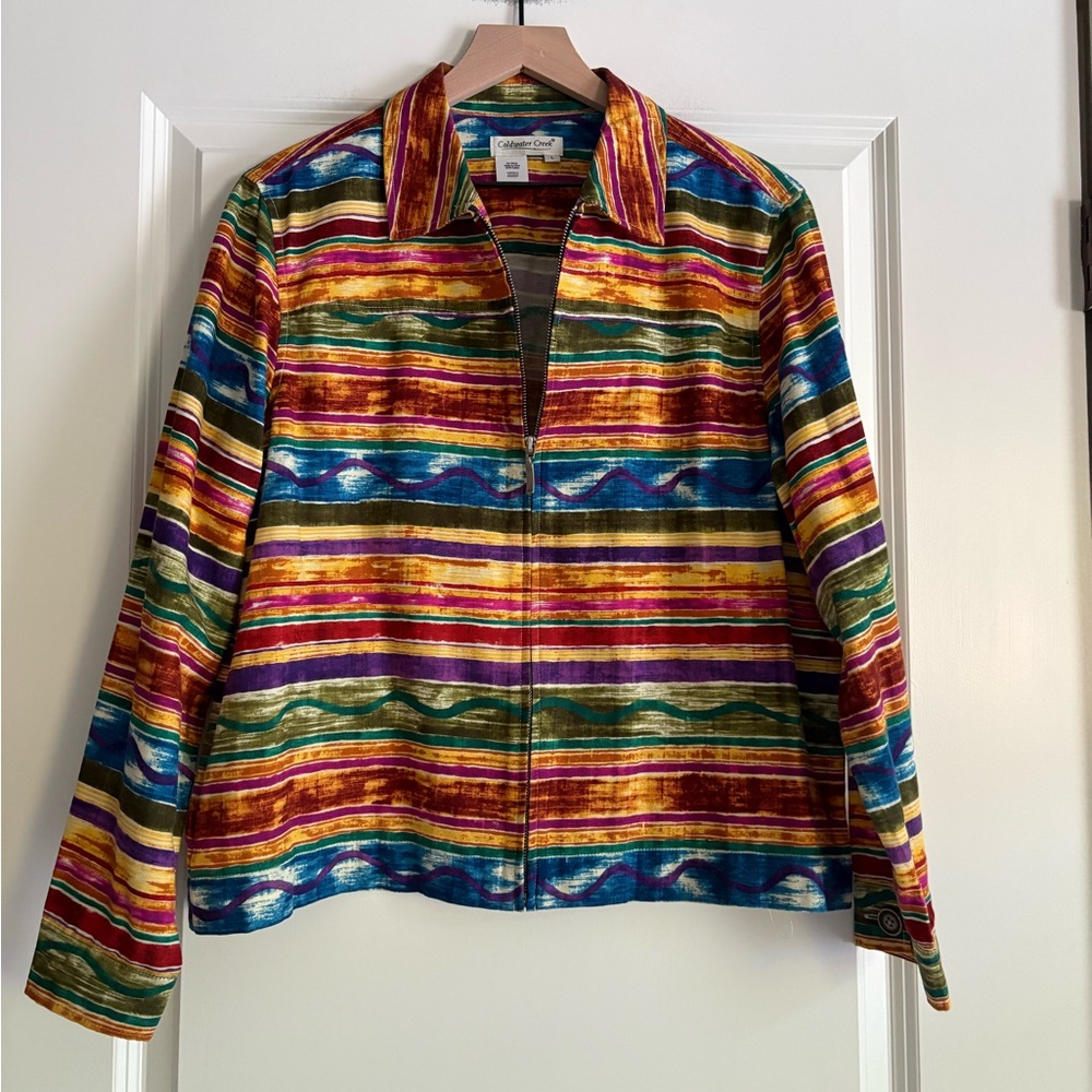 Coldwater Creek Colorful Striped Bomber Jacket